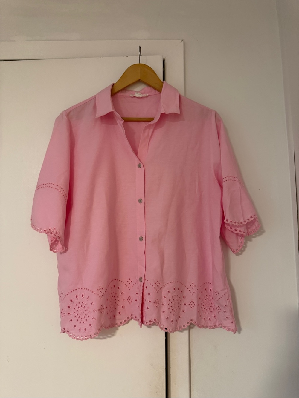 beachlunchlounge Pink Eyelet Button-Down Blouse